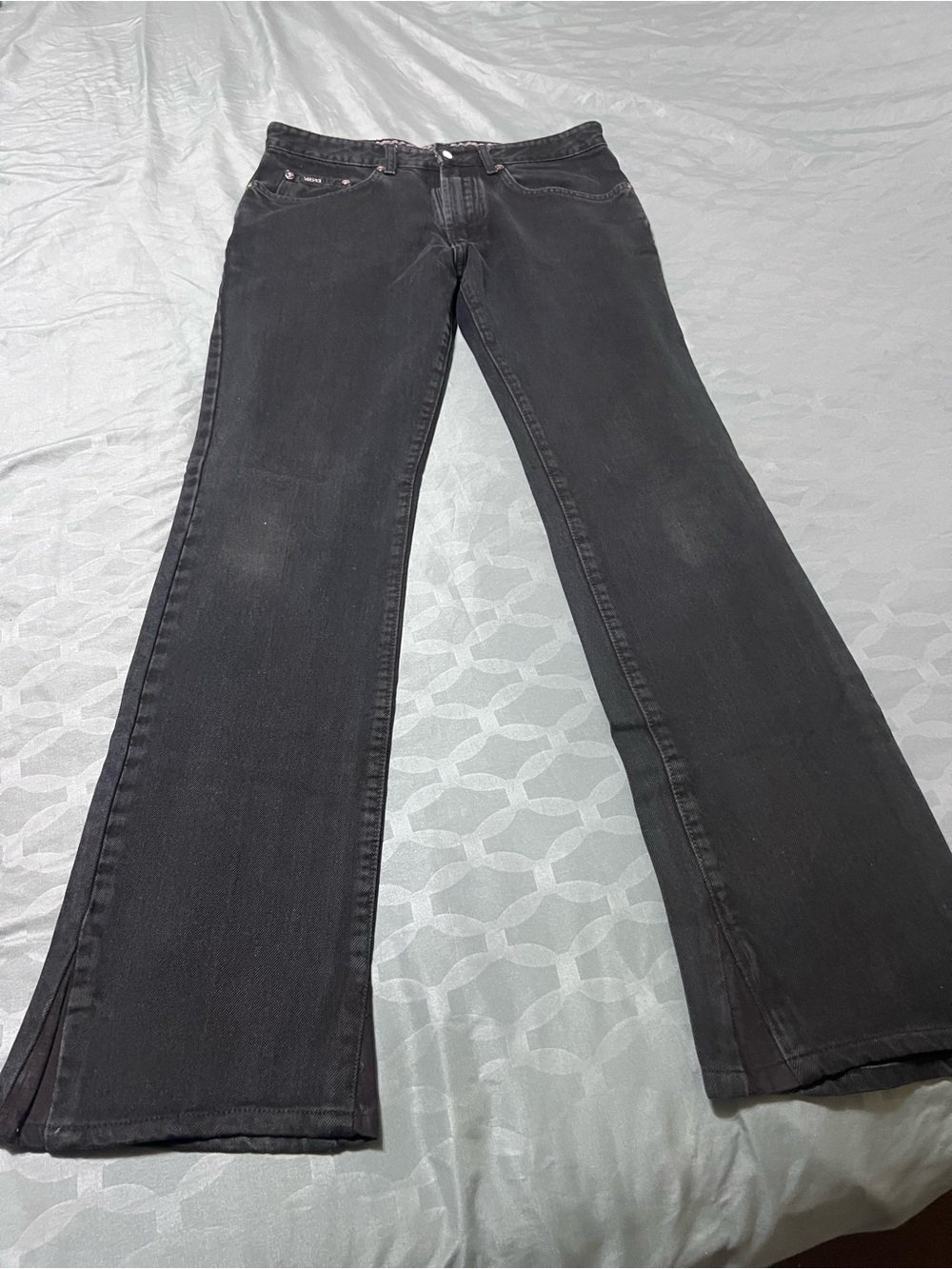 Vintage Versace Black Flared Jeans with Slight Fade